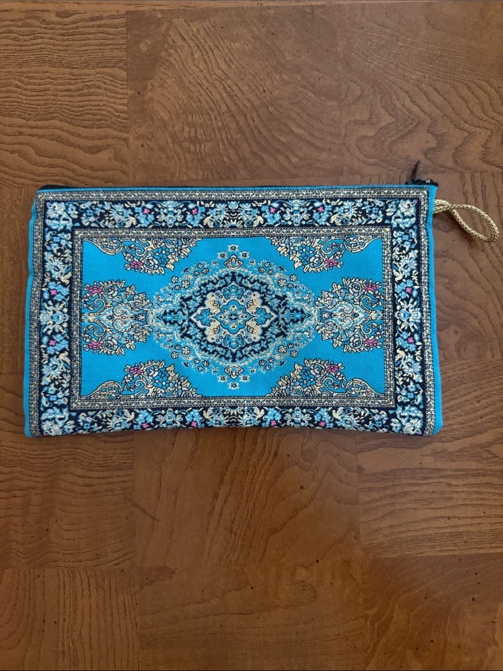 Turquoise Bohemian Embroidered Zip Clutch